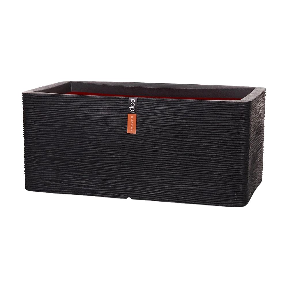 Capi Plantenbak Rechthoek Nature Rib NL - L73 X B39 X H32cm - Zwart 3 Capi Plantenbak Rechthoek Nature Rib NL - L73 X B39 X H32cm - Zwart