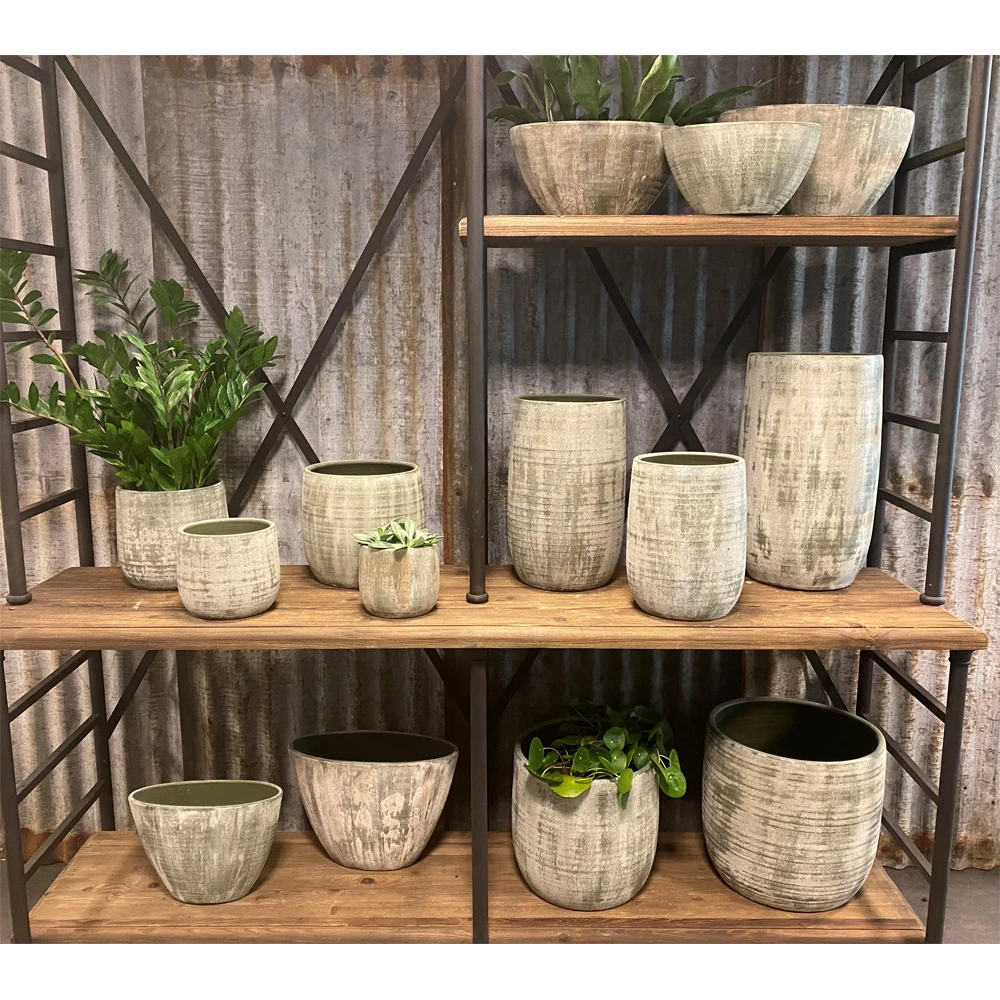 Bloempot Miami - D39 X H36cm - Groen Cement 4 Bloempot Miami - D39 X H36cm - Groen Cement - Afbeelding 2