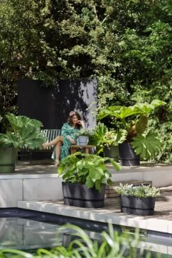 Bloembak Elho Greenville Terrace Long 70cm - Met Wielen - Living Black -Huisdecoratie greenville trough long 70 plantenbak living black 6 13