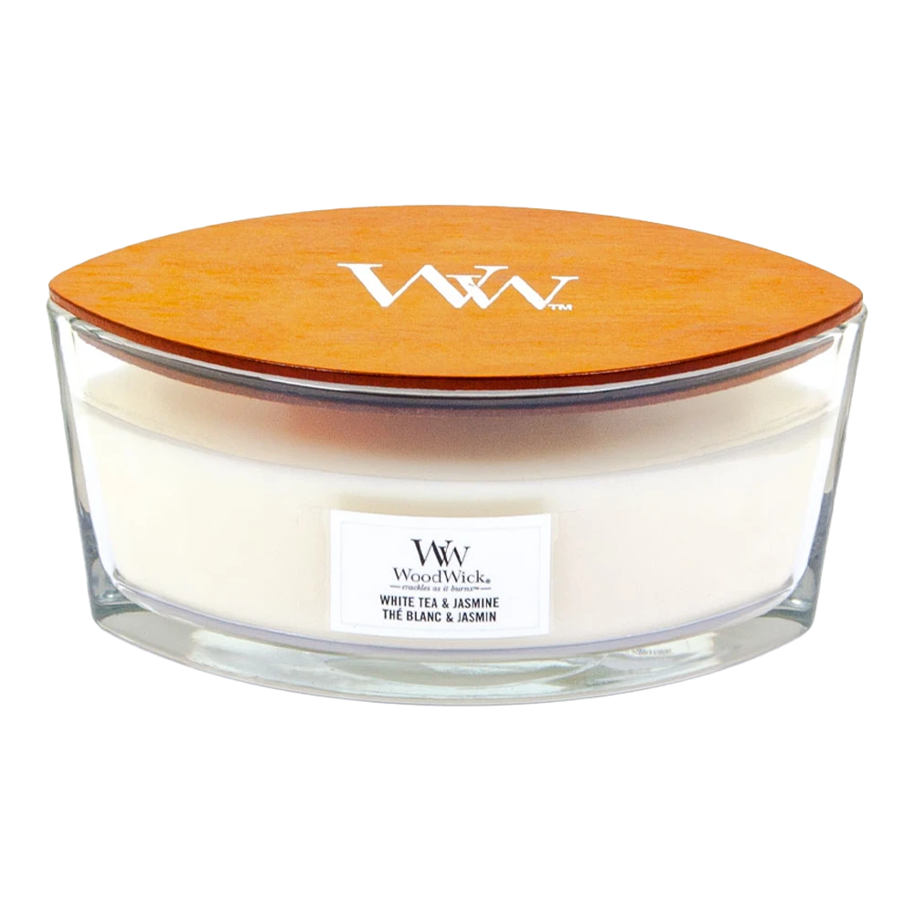 Woodwick White Tea & Jasmine Ellipse Candle - Geurkaars 3 Woodwick White Tea & Jasmine Ellipse Candle - Geurkaars